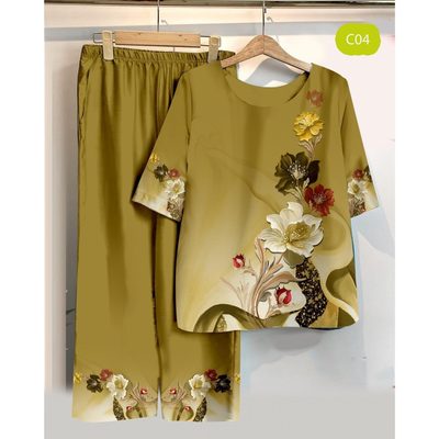 Bộ Đồ Mặc Nhà Nữ Cổ Vuông Tay Bồng