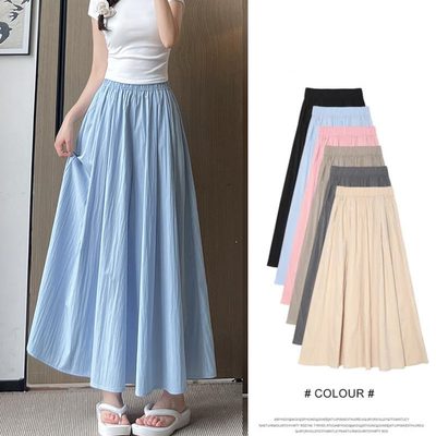 Quần váy ống rộng xếp ly cạp chun có bigsize dáng dài màu xa...
